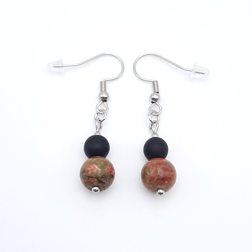 Ukanite Chakra Gemstone Black Drop Minimalist Earrings Handmade Jewelry - Picture 2 of 6